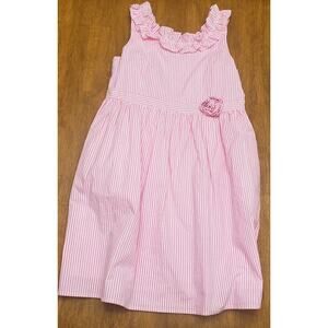 lilly pulitzer Girls dress Pink & White Stripes Flower Accent Ruffle Neckline 14